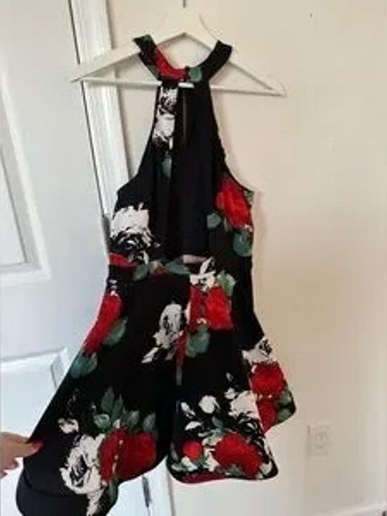 Dresses & Skirts - Rose Floral Fit & Flare Halter